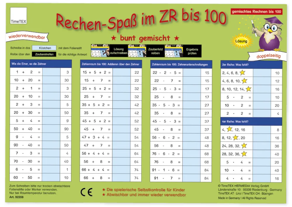 TimeTEX Zaubertafel "Mathematik" Rechen-Spaß im Zahlenraum bis 100