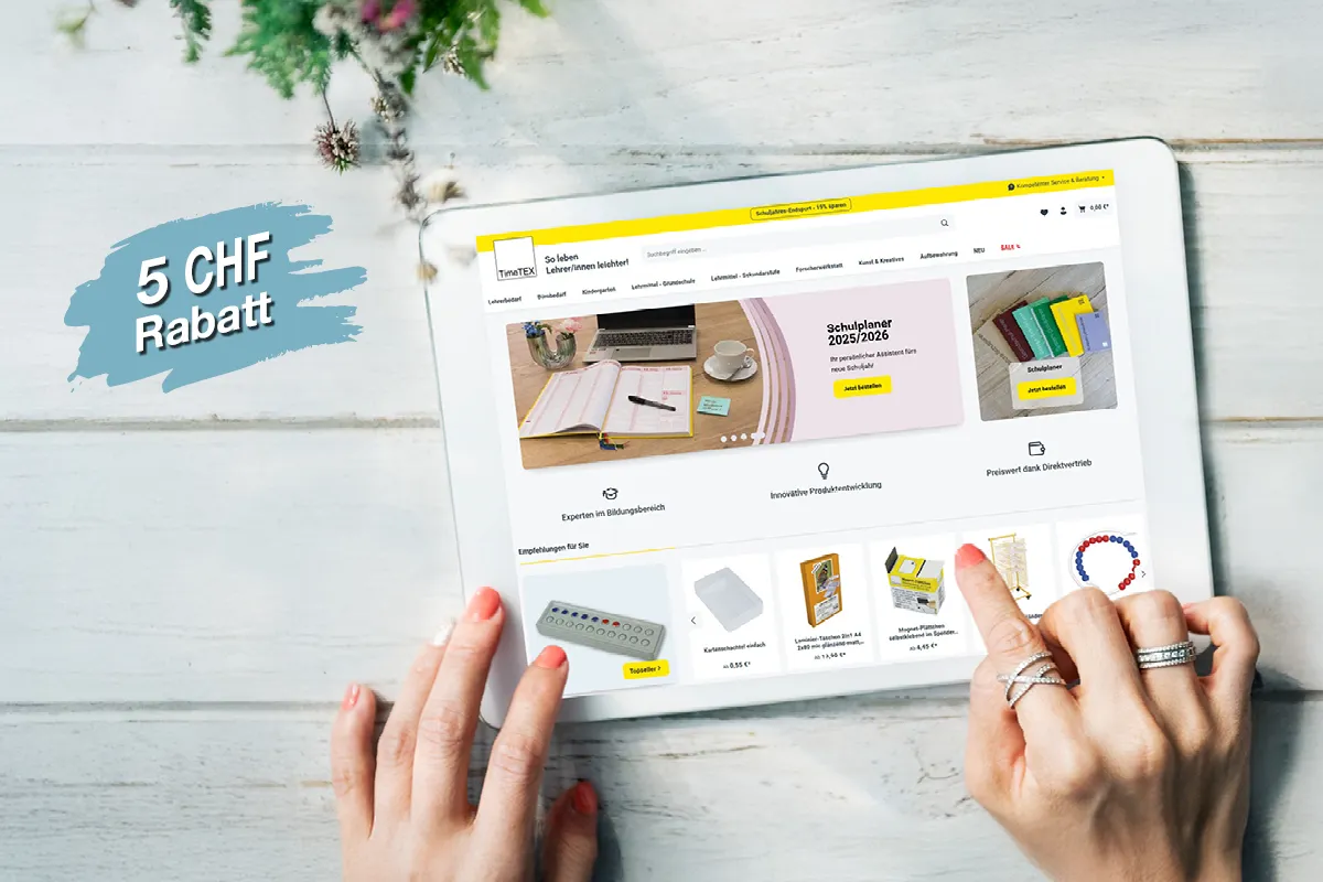 Auf einen Tabelt, dass auf den Tisch liegt, ist TimeTEX geöffnet