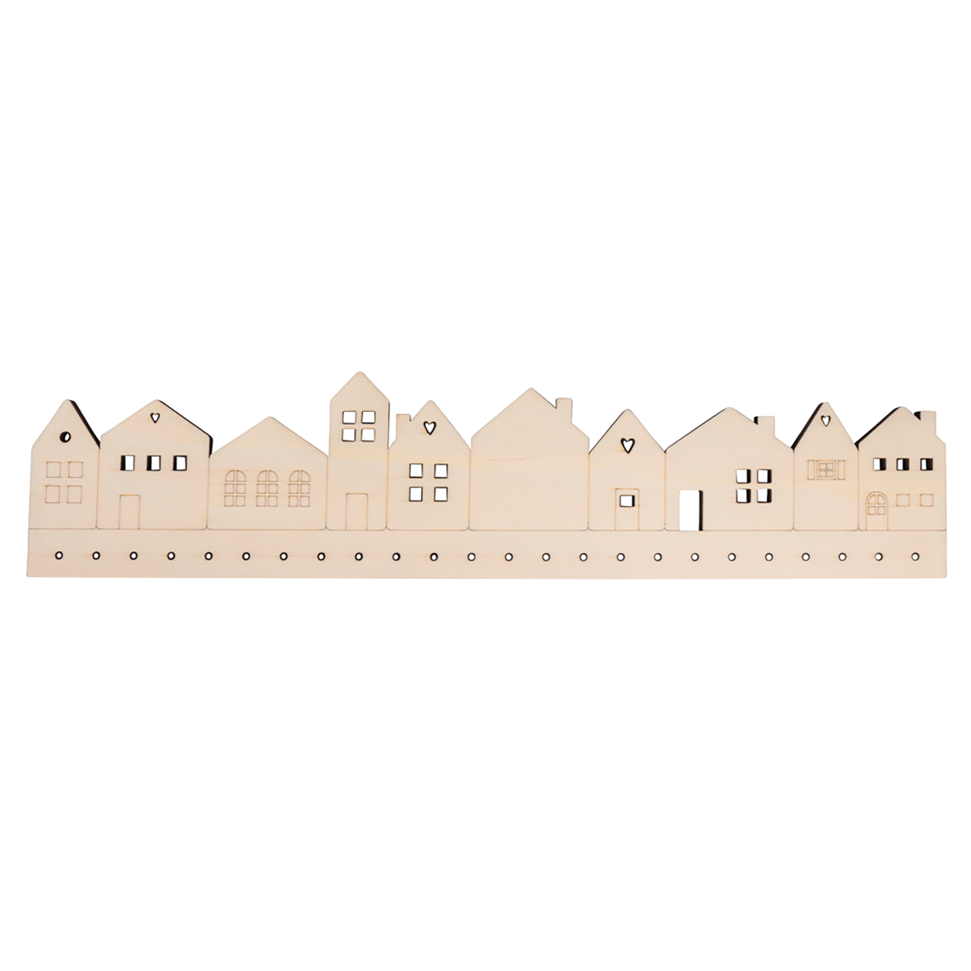 Adventskalender-Leiste "Häuser" aus Holz, mit 24 Bohrungen, ca. 44,4 cm