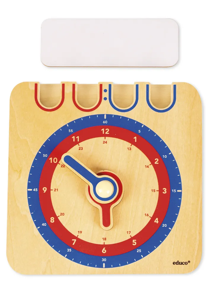 Schüler-Lern-Uhr 1-24 analog/digital, manuell, aus Holz