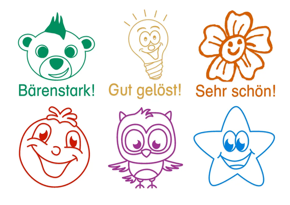 Lehrer-Stempel aus Holz "Anerkennung", 6-tlg.