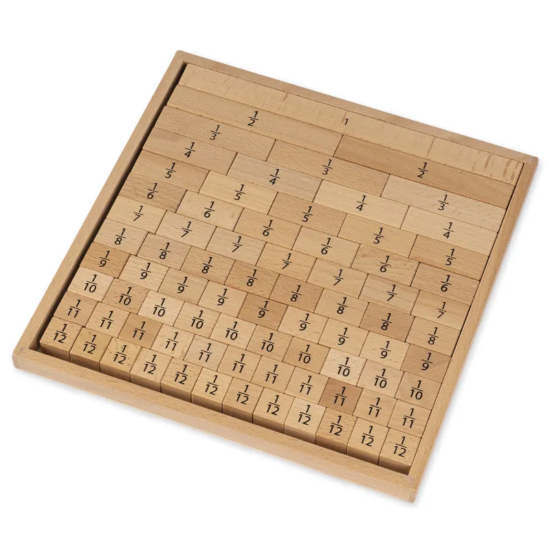 Bruchrechen-Blöcke, linear, aus Holz, 78-tlg. im Rahmen