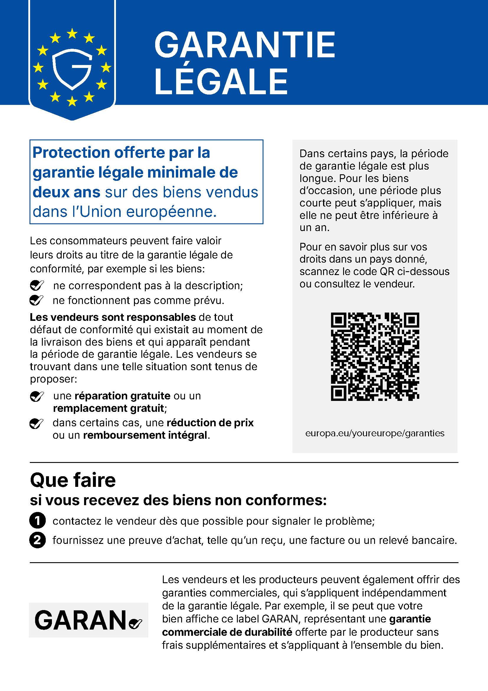 Informations sur la garantie légale à télécharger