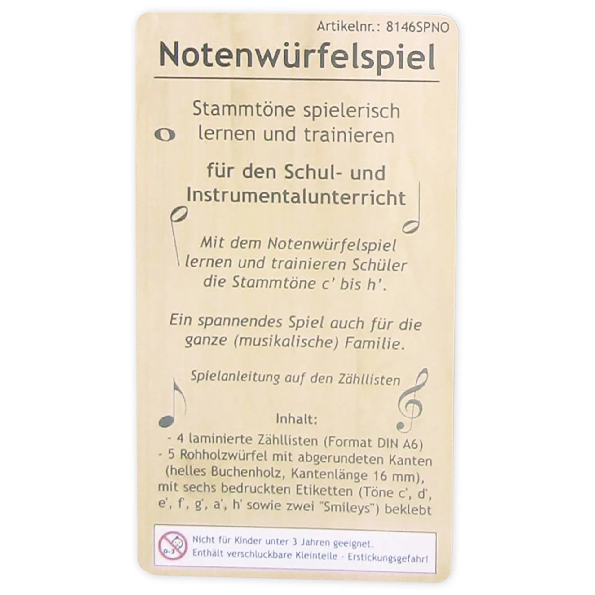 Spiel Notenwürfel c'-h', 9-tlg.