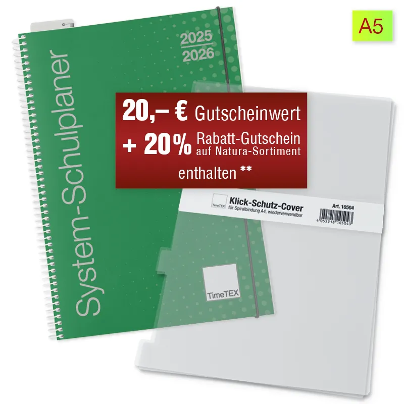 System-Schulplaner-Set 2025/2026 A5, grün, mit Klick-Schutz-Cover