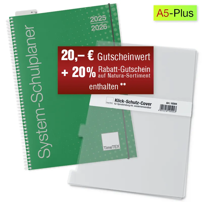 System-Schulplaner-Set 2025/2026 A5-Plus, grün, mit Klick-Schutz-Cover