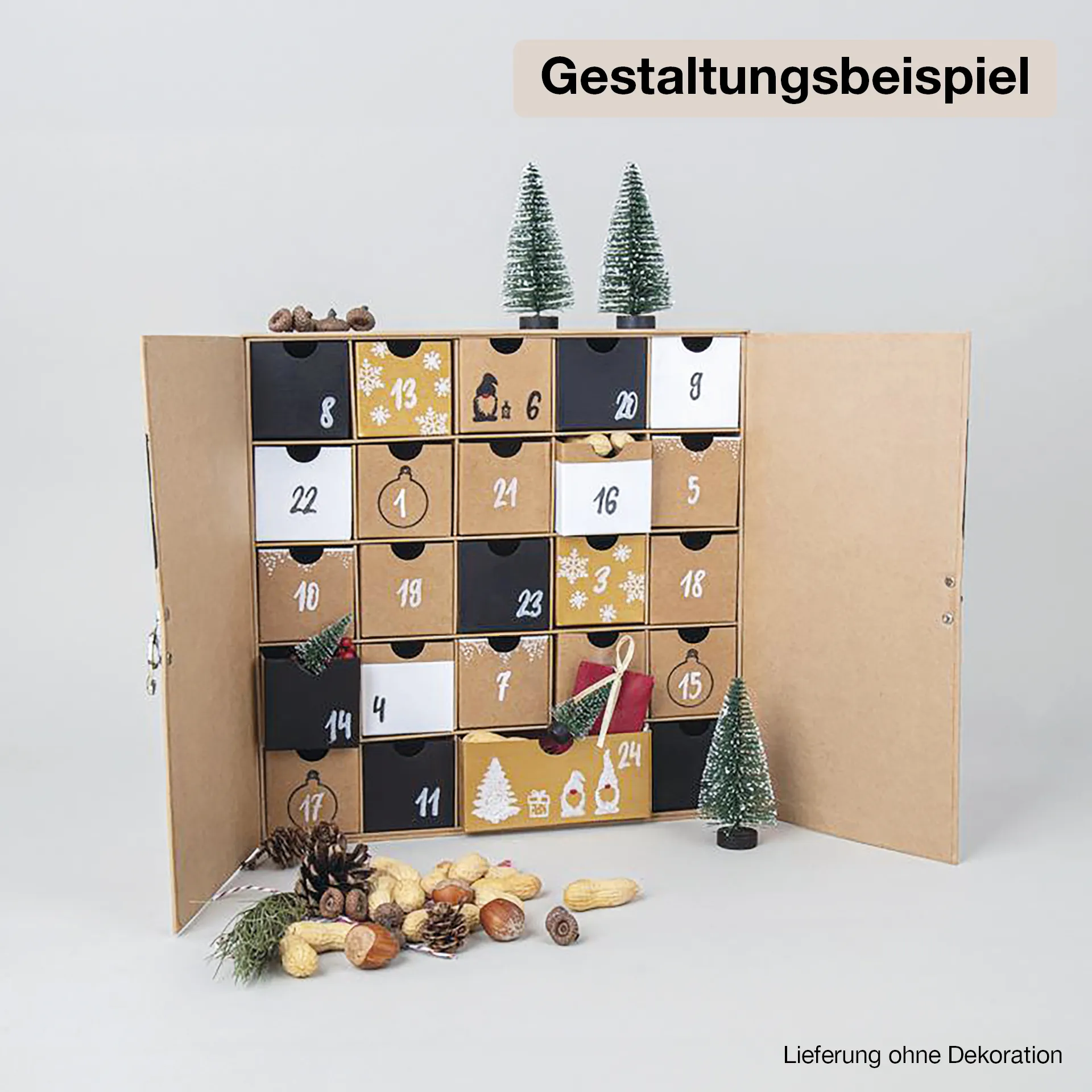Adventskalender "Schränkchen" aus Pappmaché