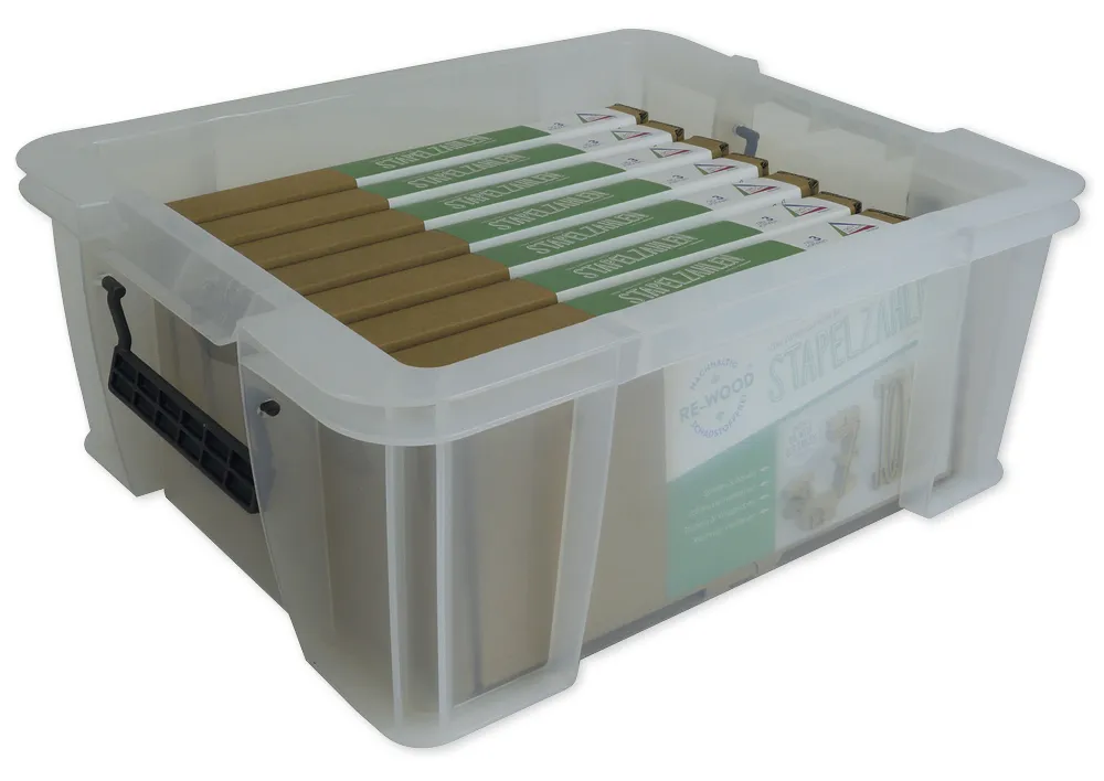 Klassensatz Stapel-Zahlen naturfarben, 8-tlg., in Stapel-Box