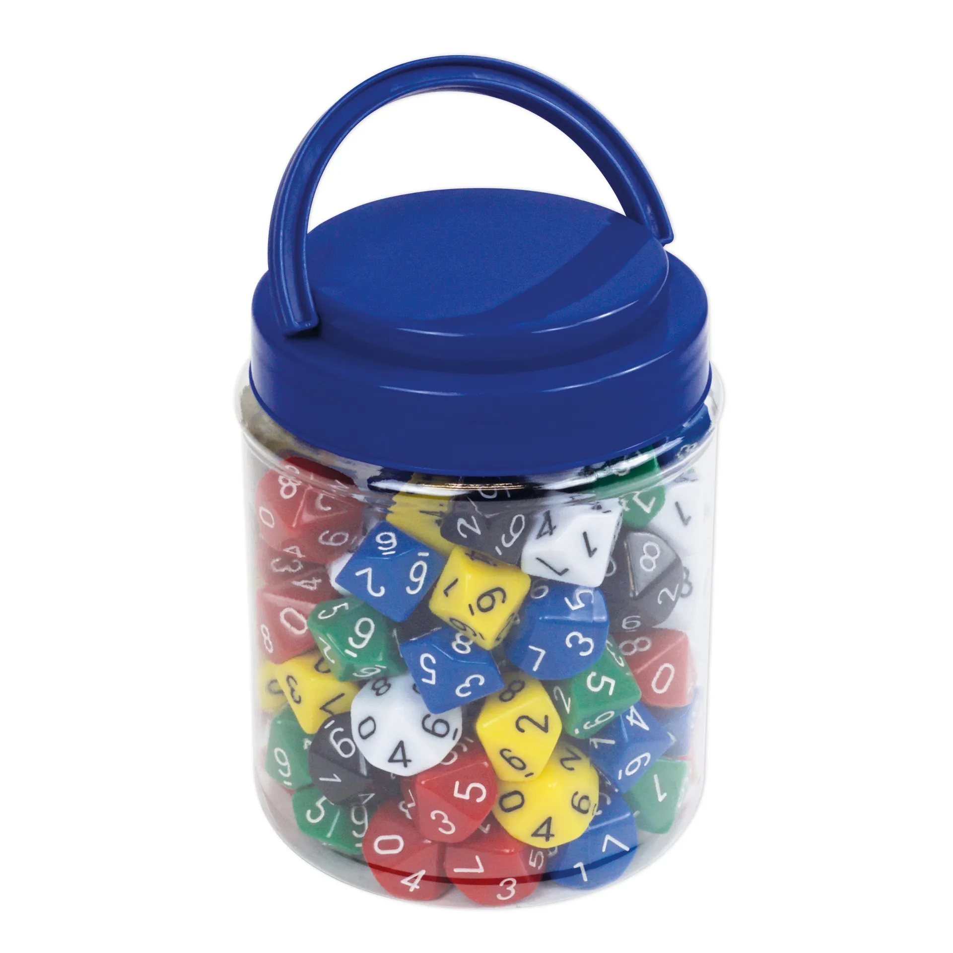 Set Würfel zehnseitig 0-9 (Einer), 100 Stück in Dose