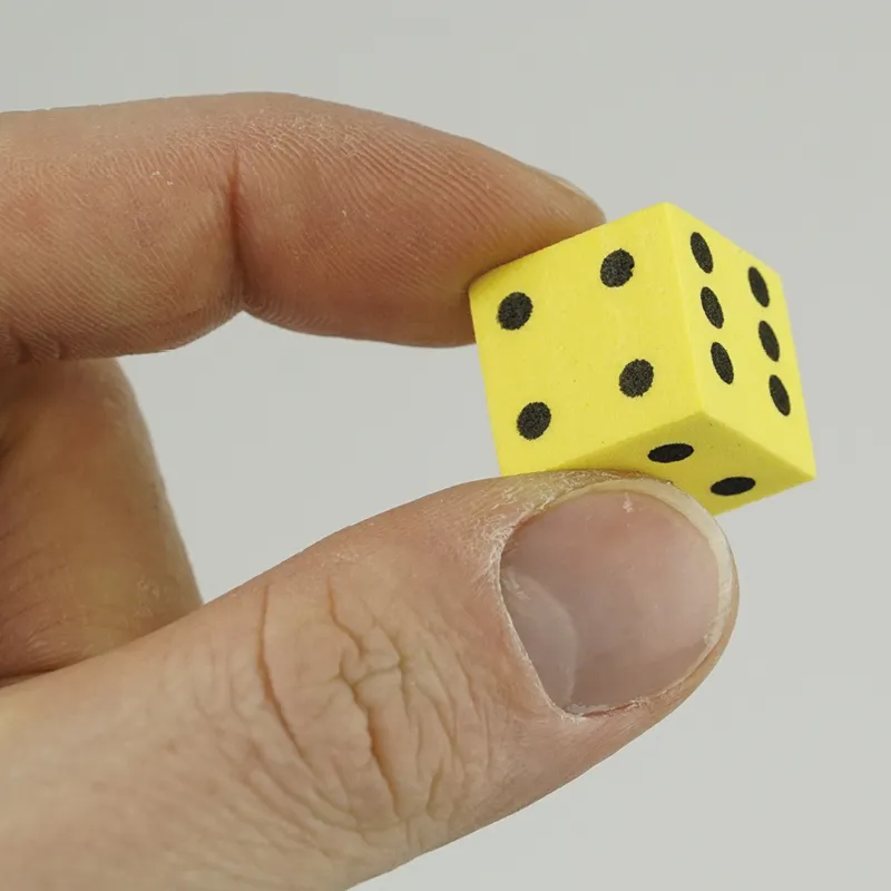 Flüster-Spielwürfel Satz, 10-tlg., gelb, 17 mm, mit Augen