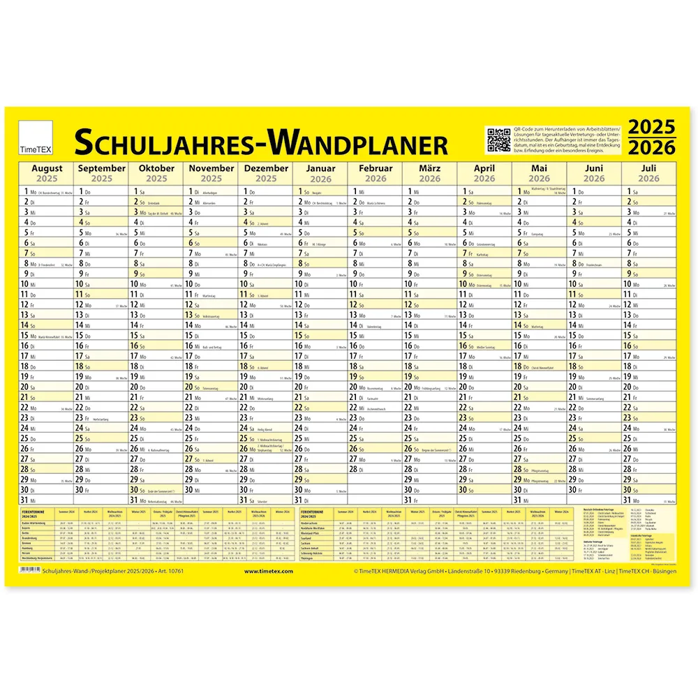 TimeTEX Schuljahres-Wand-/Projektplaner 2025/2026