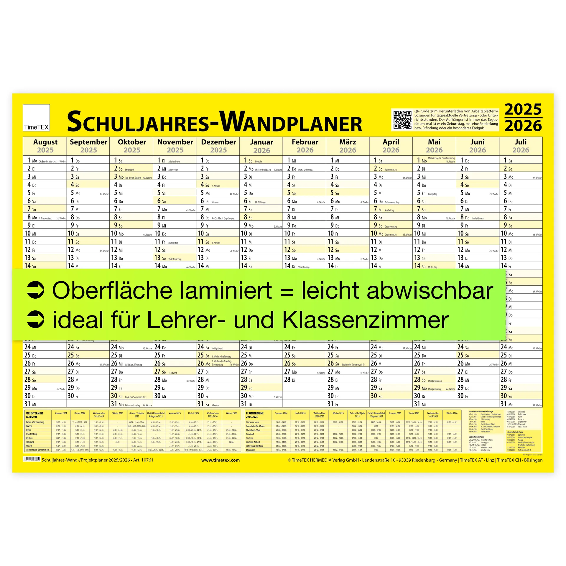 TimeTEX Schuljahres-Wand-/Projektplaner 2025/2026