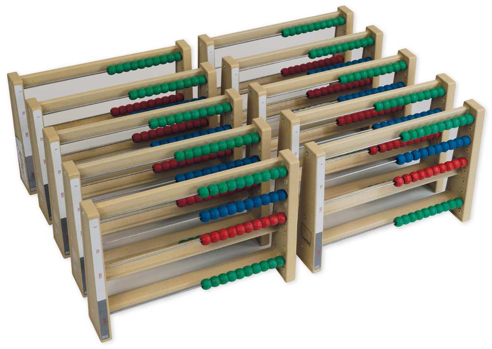 Klassensatz Rechenrahmen Montessori 7-stellig, 10-tlg., in Stapel-Box "Montessori Premium"