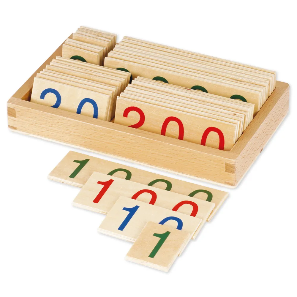 TimeTEX Hölzerne Zahlenkarten 1-9.000, klein, im Kasten "Montessori Premium"
