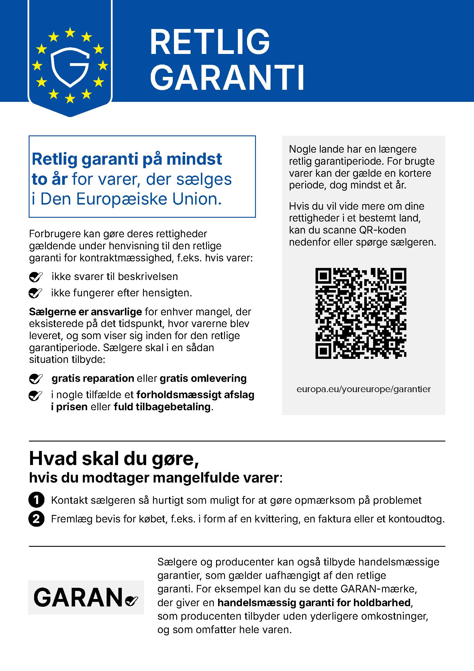 Oplysninger om den retlig garanti til download