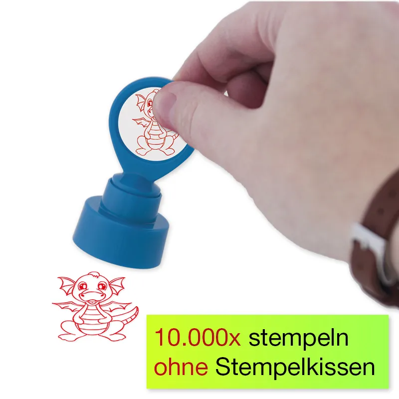 Siebdruck-Stempel "Perpetuum" rund "Drache"