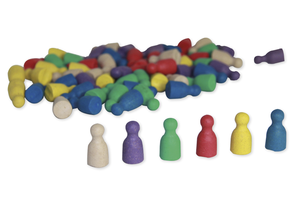 Satz Spielfiguren aus RE-Wood, farbig sortiert, 24 mm, 60 Stück