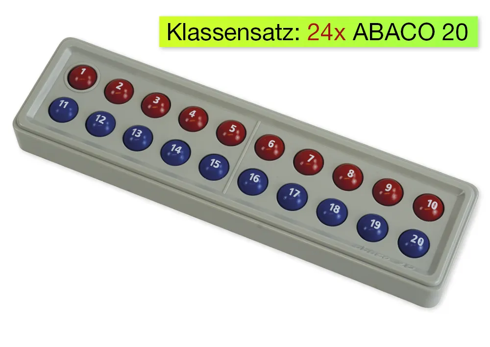 Klassensatz ABACO für 20-er Zahlenraum, rot-blau mit Zahlen, 24-tlg., in Box