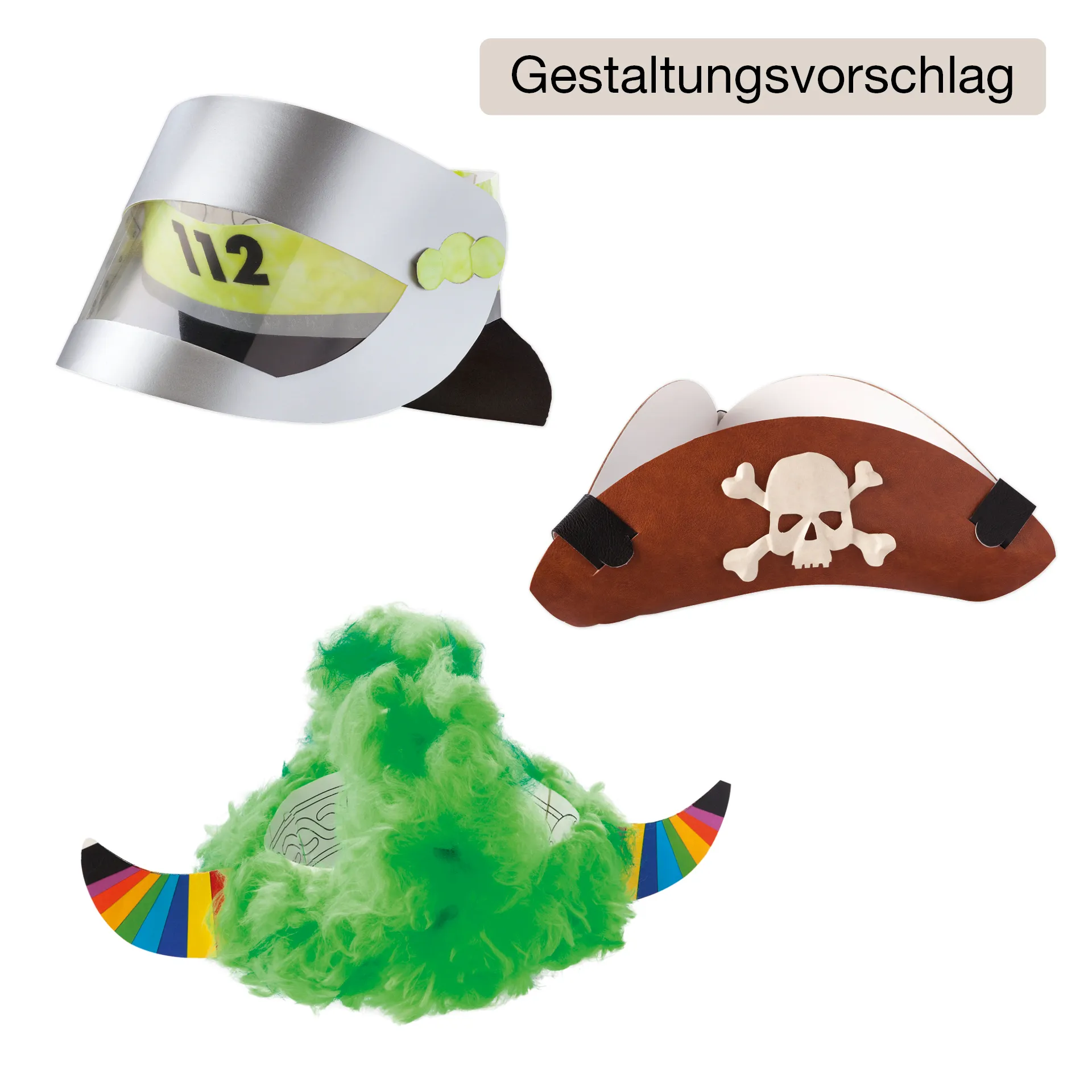 Kinderhüte "Abenteuer" aus Pappe, weiß, 3 Stück