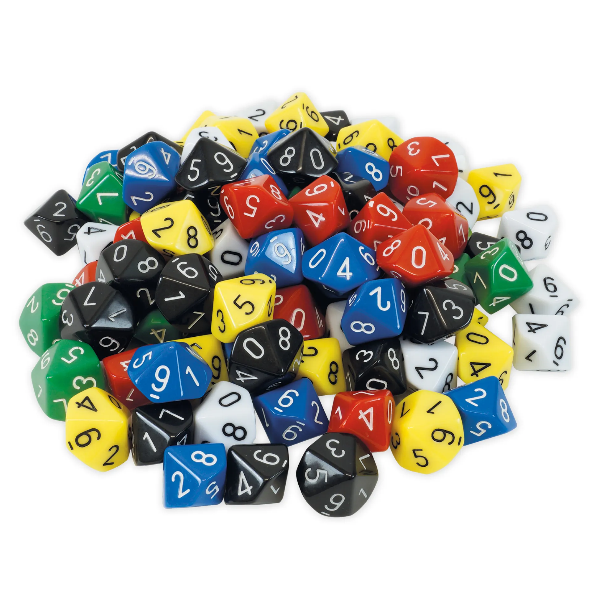 Set Würfel zehnseitig 0-9 (Einer), 100 Stück in Dose