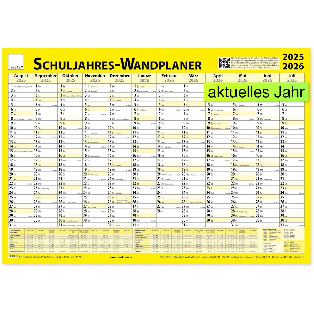 TimeTEX Schuljahres-Wand-/Projektplaner 2025/2026