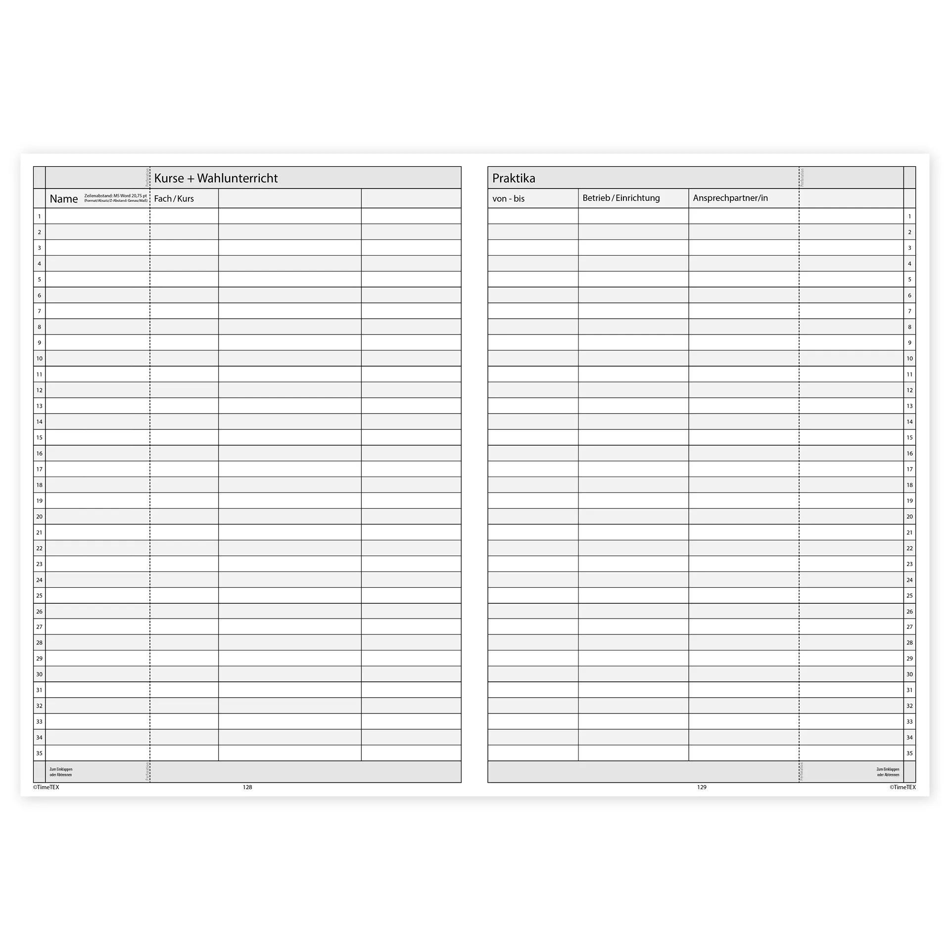 TimeTEX Klassenbuch A4-Plus, Sekundarstufe + Grundschule