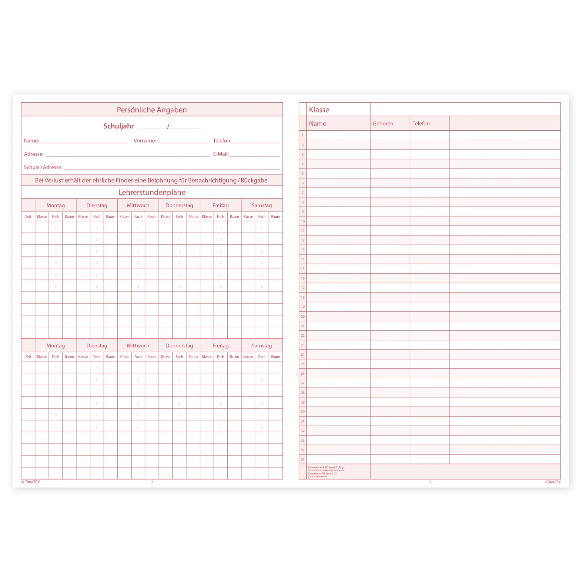 TimeTEX Heft Schüler-Leistung A4