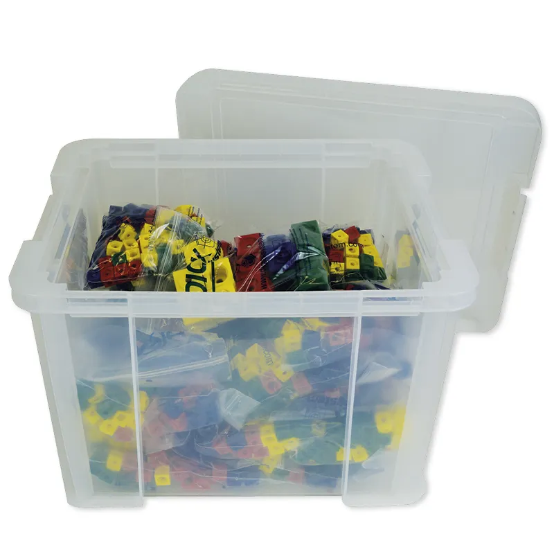 Klassensatz Steckwürfel rot/blau/grün/gelb, 21-tlg., in Stapel-Box