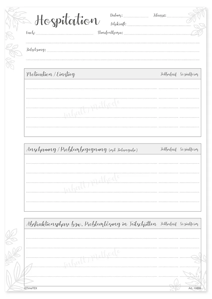 Block Unterrichts-Besuche A4 "Meine Hospitation", 50 Blatt