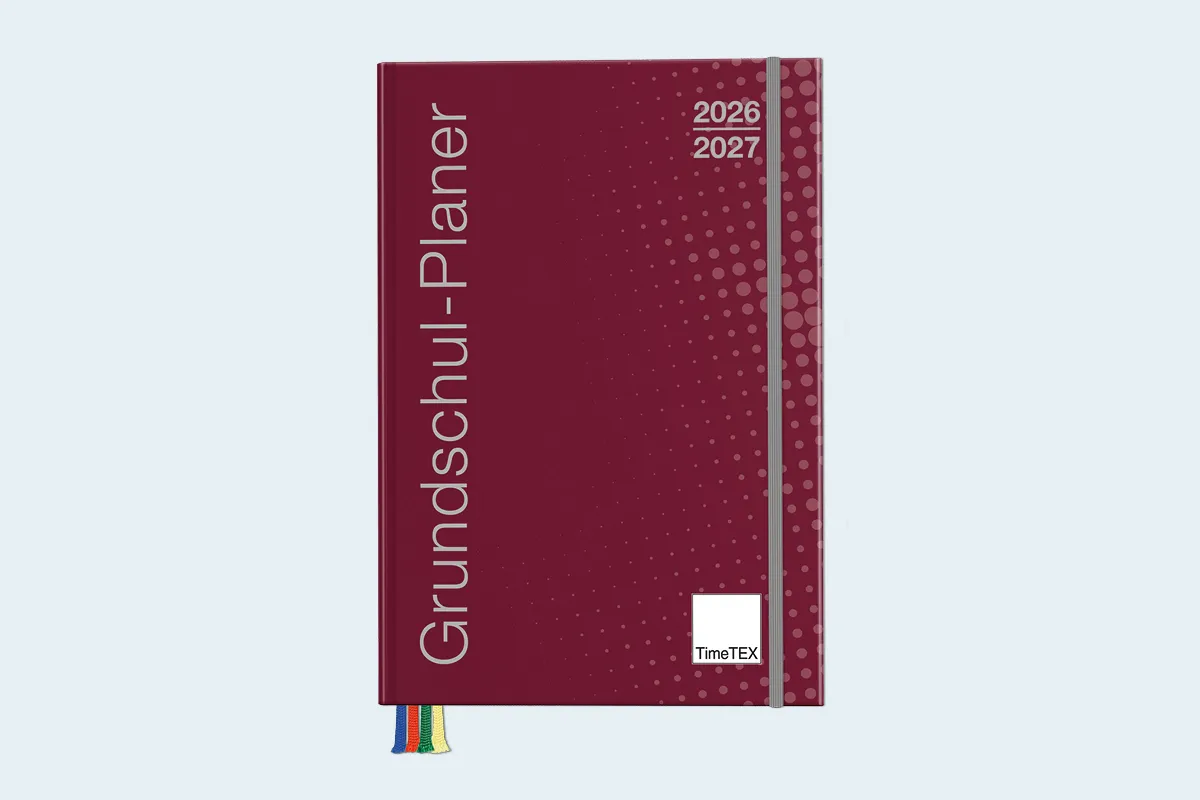 Dunkelroter "Grundschul-Planer" mit verschieden farbigen Lesebändchen von TimeTEX