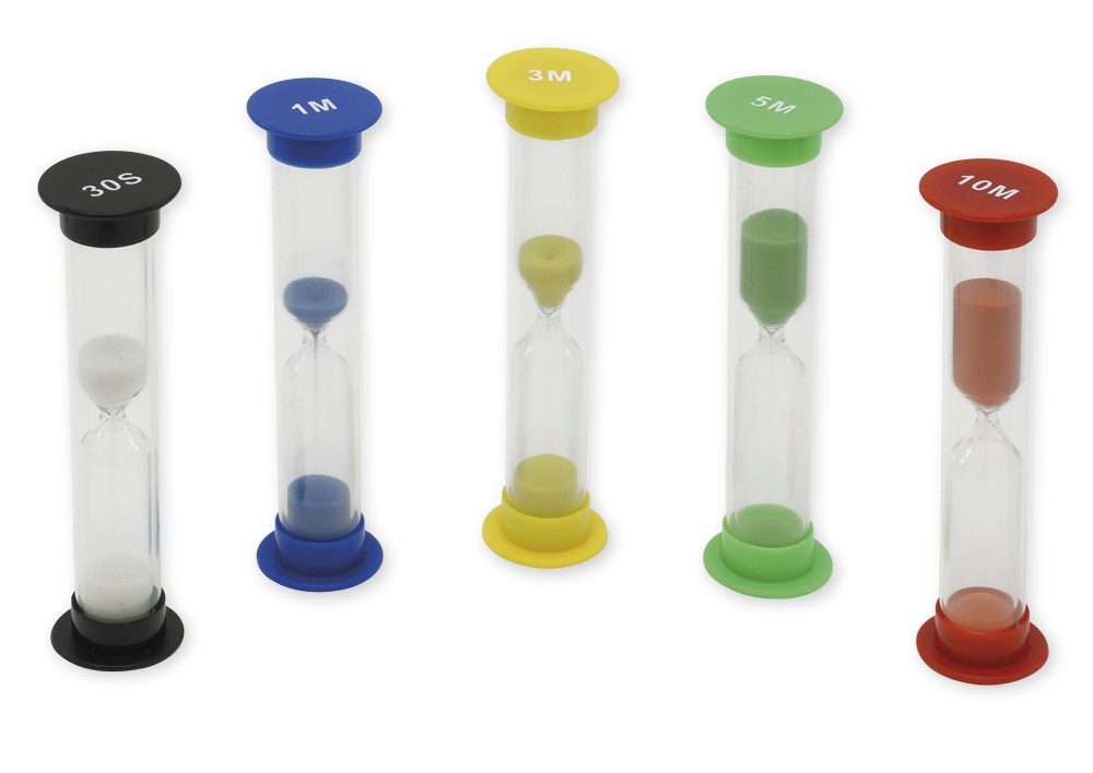 Sanduhren-Set 20-tlg., 9cm hoch, 2,5cm ø, in Koffer
