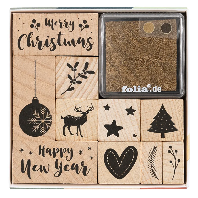 Holzstempel "Christmas", 12-tlg.