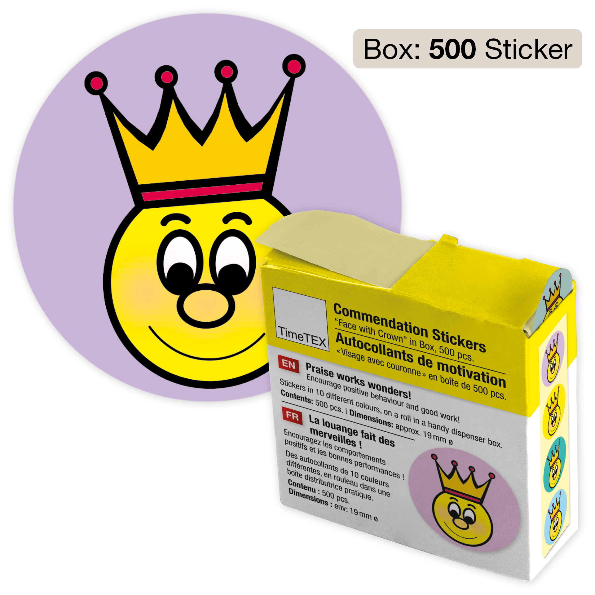 Lovdekaler "Ansikte med krona" i dispenserlåda, 500 stycken