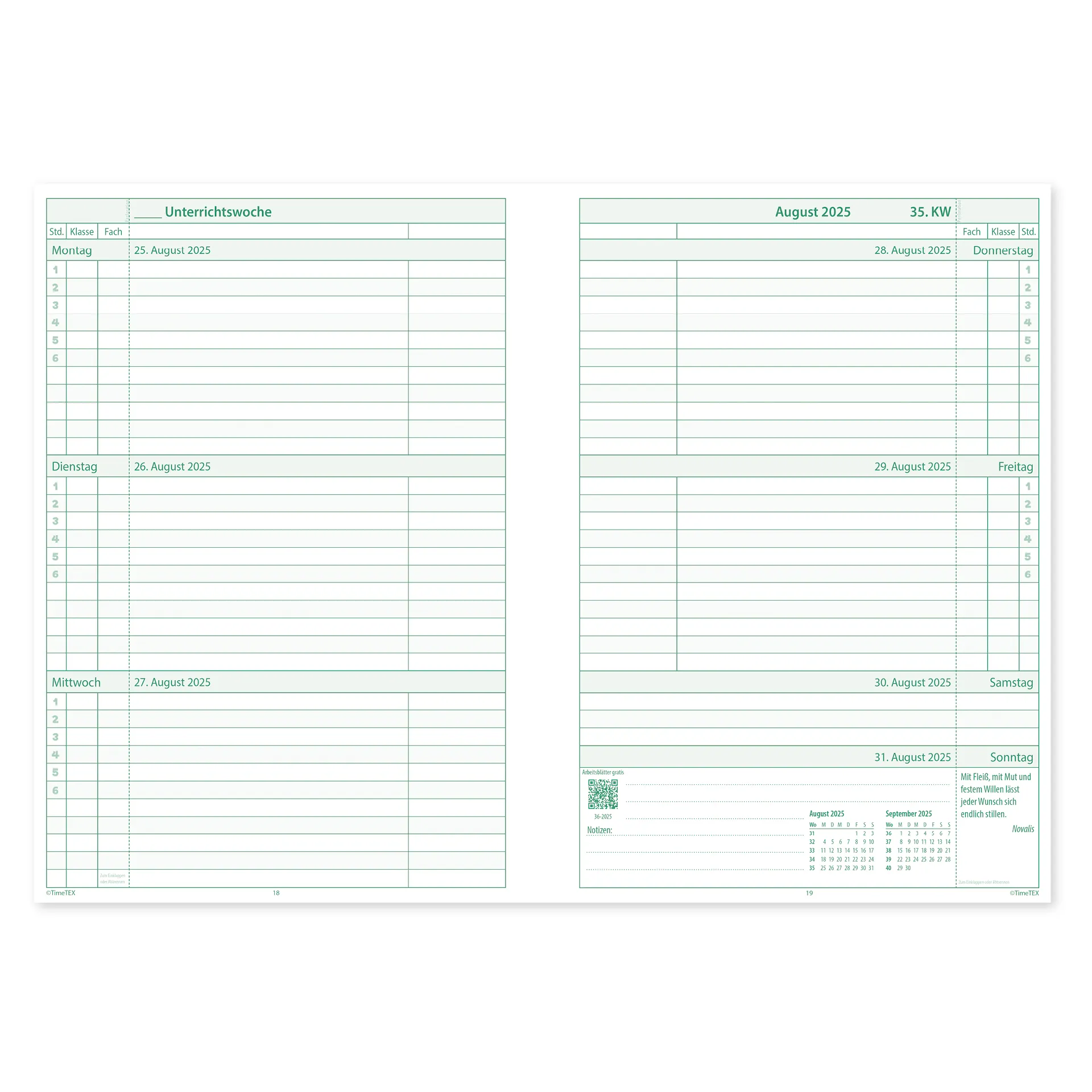 System-Schulplaner-Set 2026/2027 A5, grün, mit Klick-Schutz-Cover