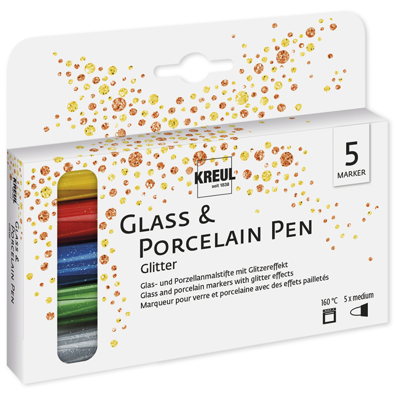 KREUL Porzellan-Stifte Glitter, Strichstärke 1-3 mm, 5 Stück
