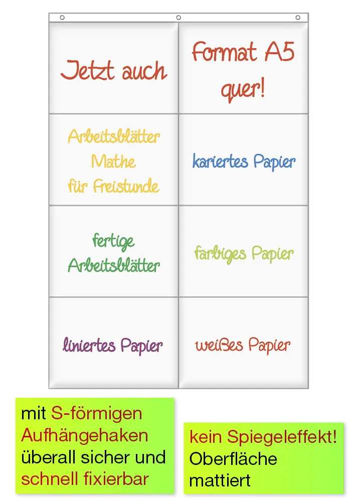 Organisateur mural avec crochets, 8 compartiments format A5