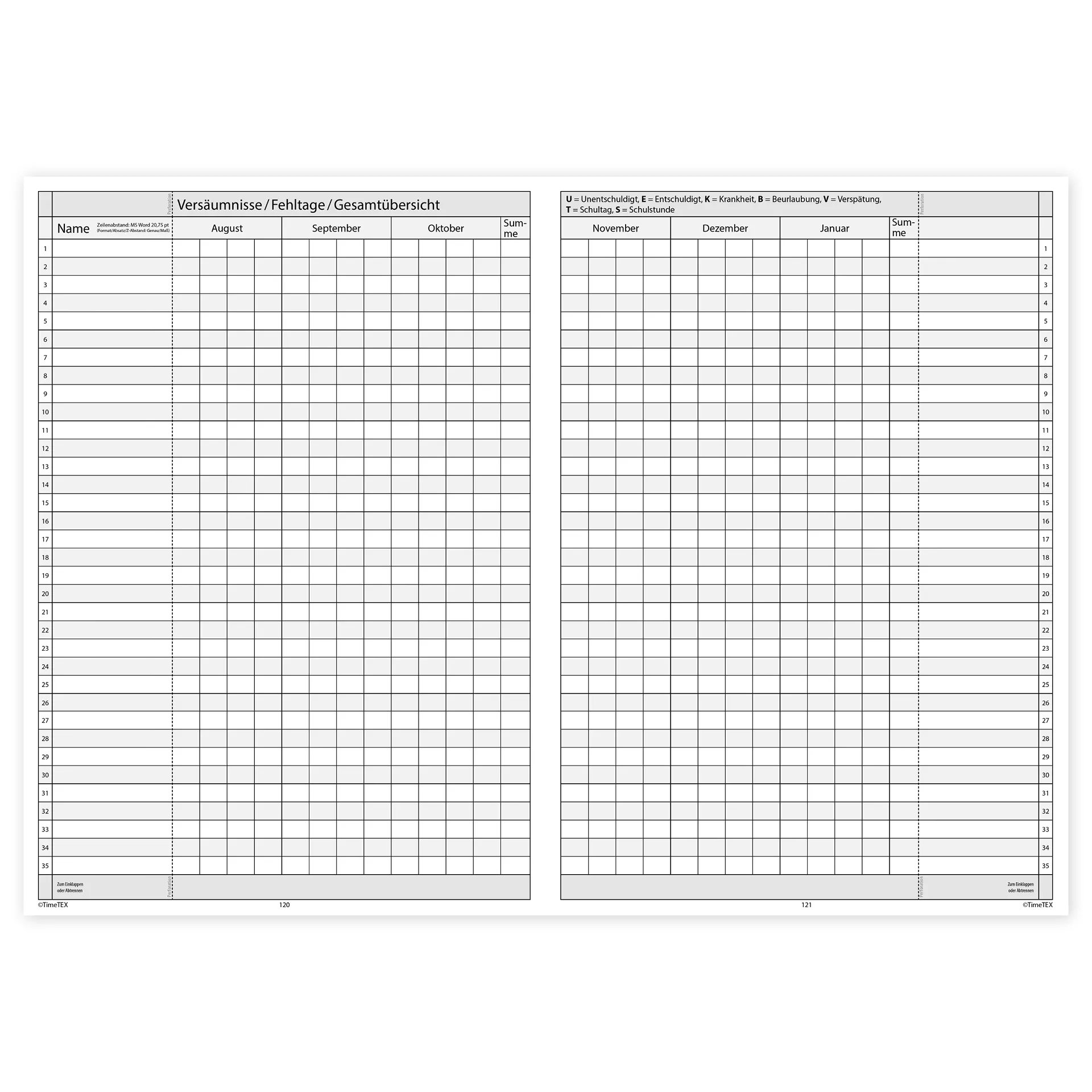 TimeTEX Klassenbuch A4-Plus, Sekundarstufe + Grundschule