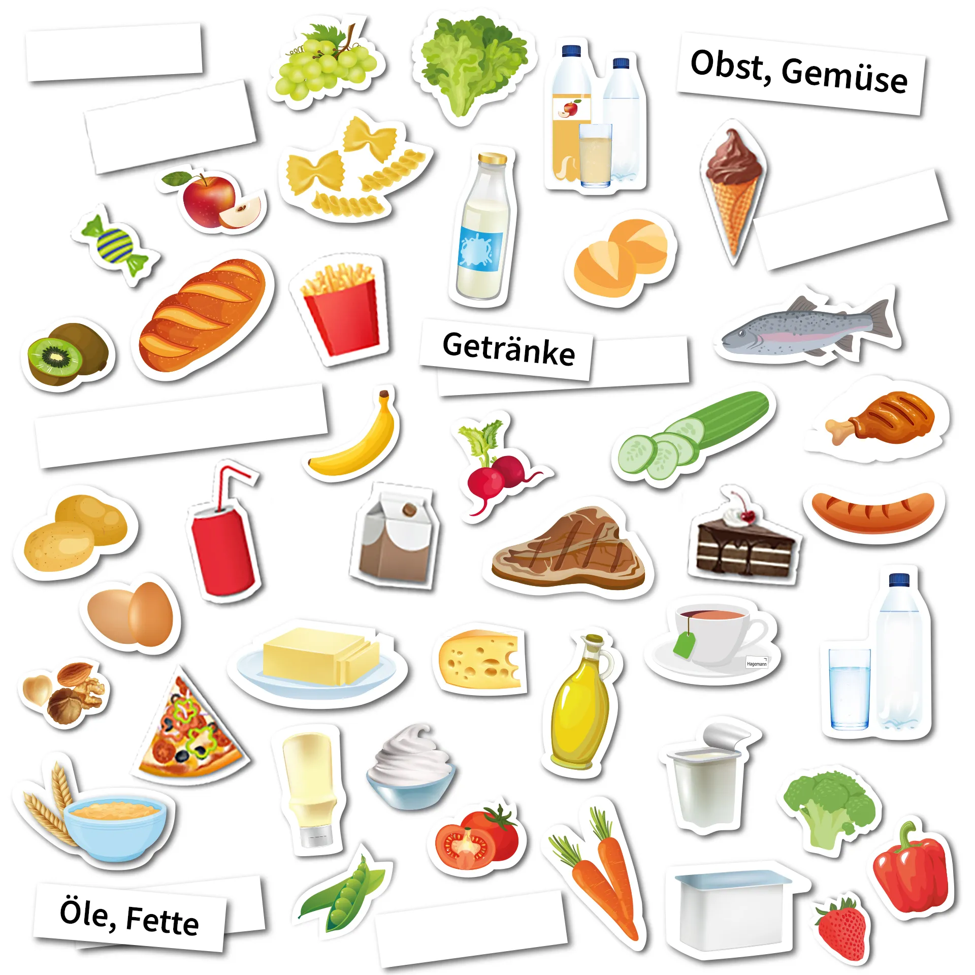 Ernährungspyramide mit Lebensmitteln vegetarisch und klassisch, magnetisch, 129-tlg.