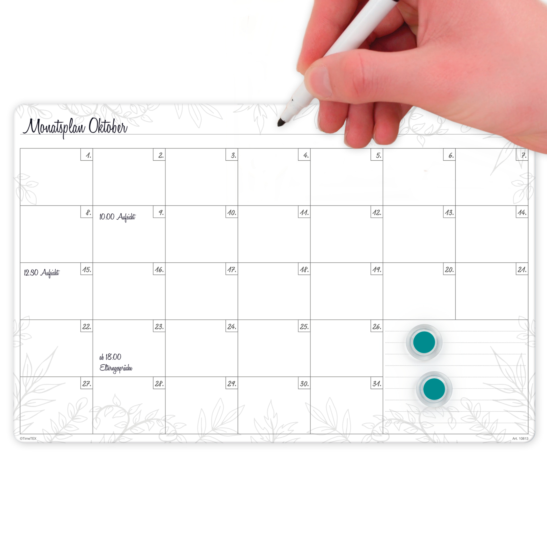 TimeTEX - Tablă albă pentru planificarea lunară - "luna mea", magnetic, 4 piese