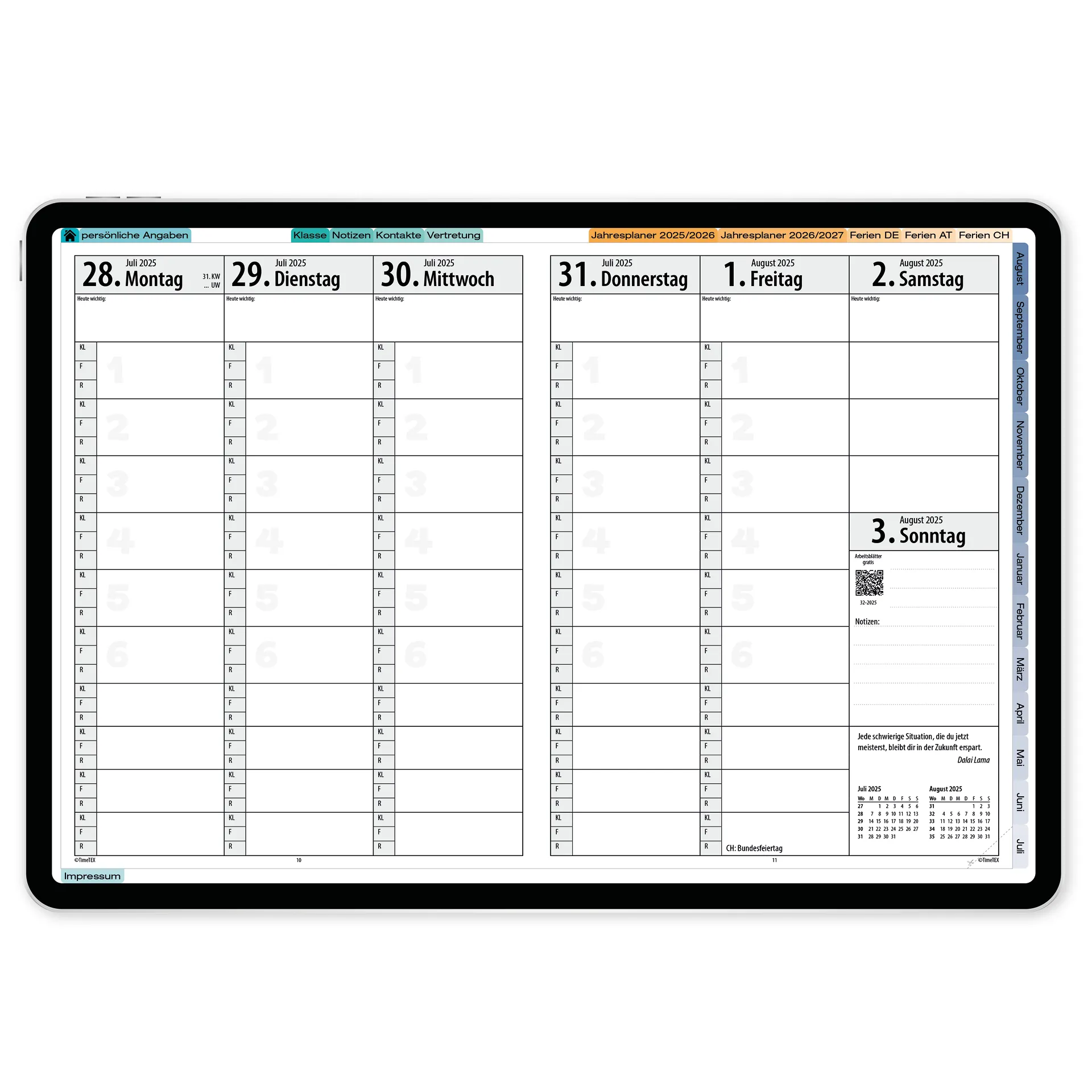 TimeTEX Digitaler Kompakt-Lehrerkalender DigiPlan 2026/2027
