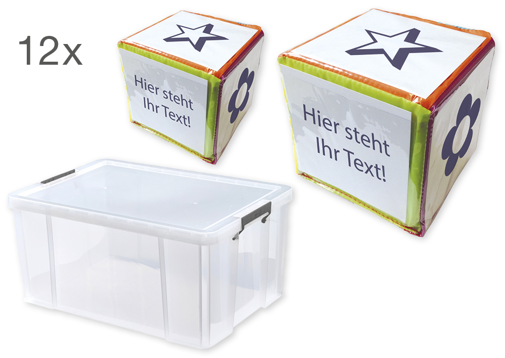 Klassuppsättning av tomma tärningar med fickor 15 cm, 12 stycken. i låda