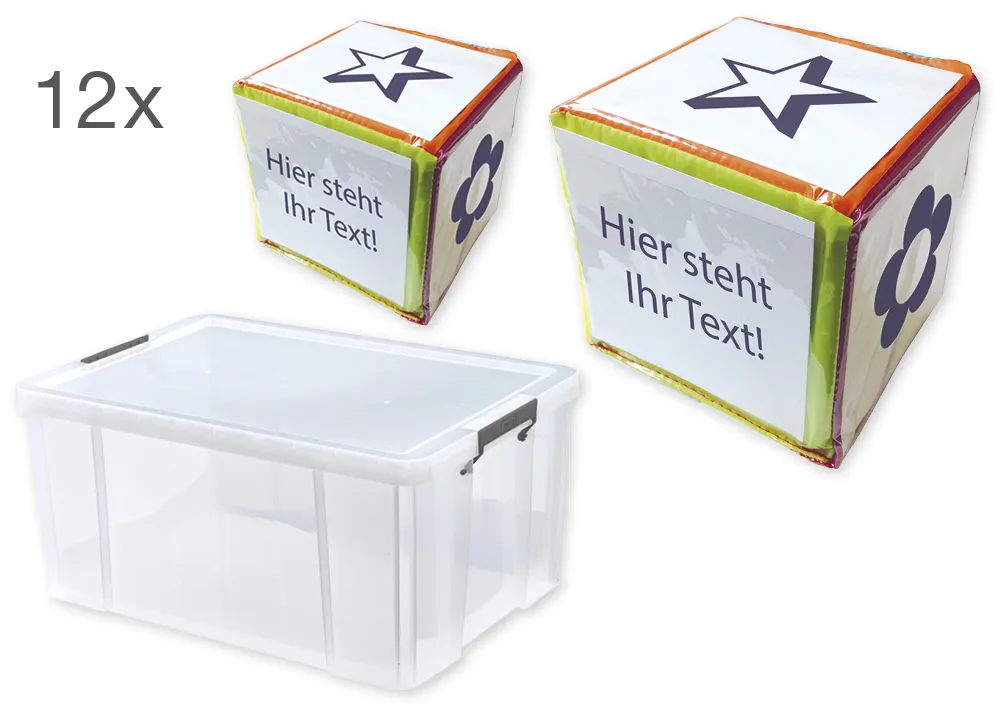 Klassuppsättning av tomma tärningar med fickor 15 cm, 12 stycken. i låda