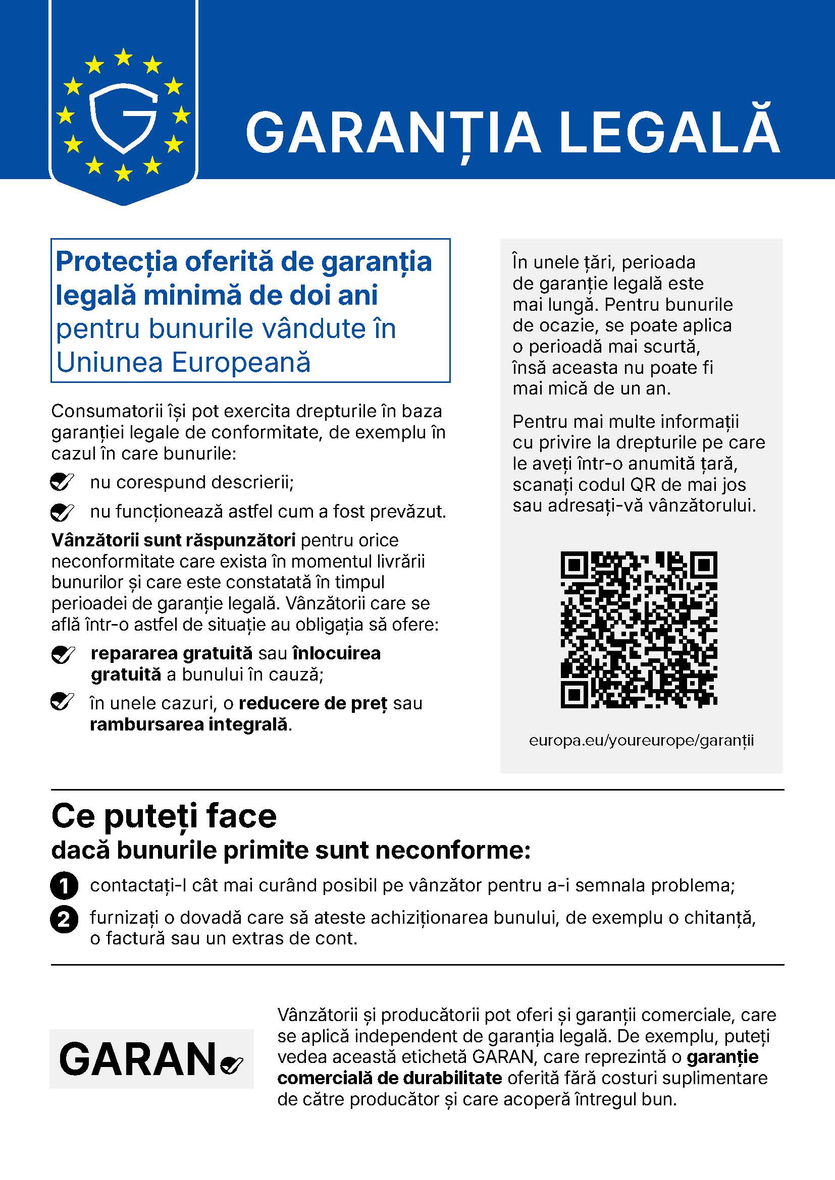 Informații privind garanția legală disponibile pentru descărcare