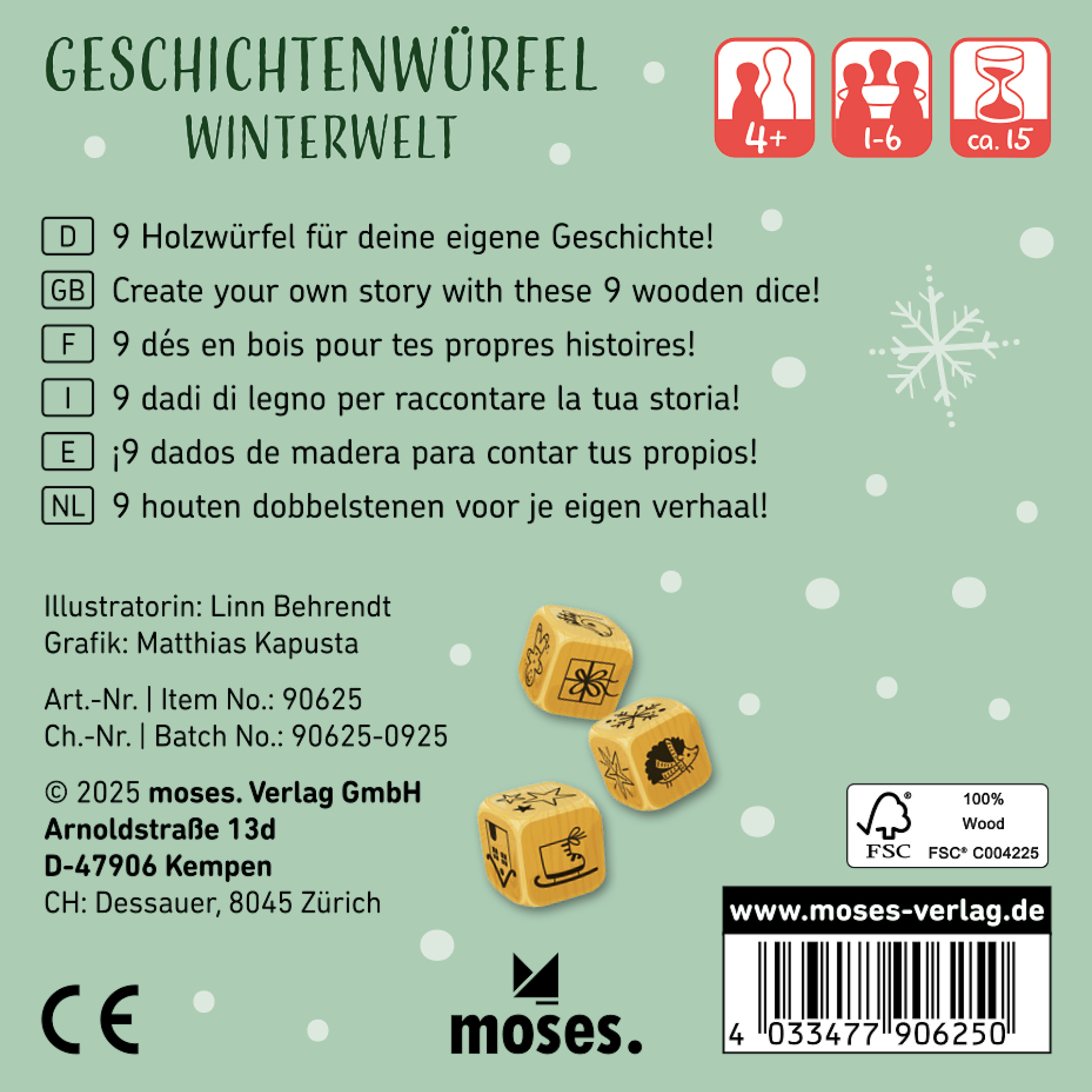 Set Würfel "Geschichten - Winterwelt", 9-tlg., 25 mm