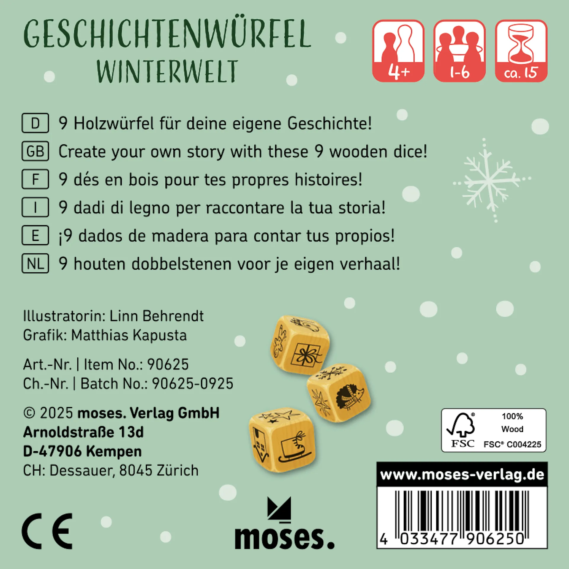Set Würfel "Geschichten - Winterwelt", 9-tlg., 25 mm