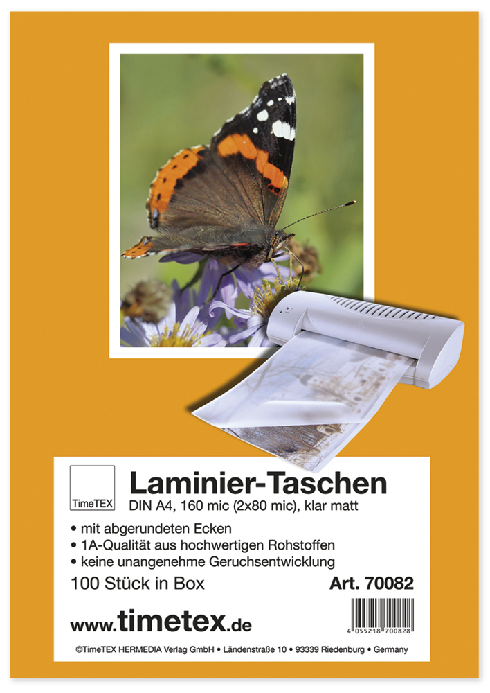 TimeTEX Laminierfolien - Laminiertaschen A4 2x80 mic matt, 100 Stück