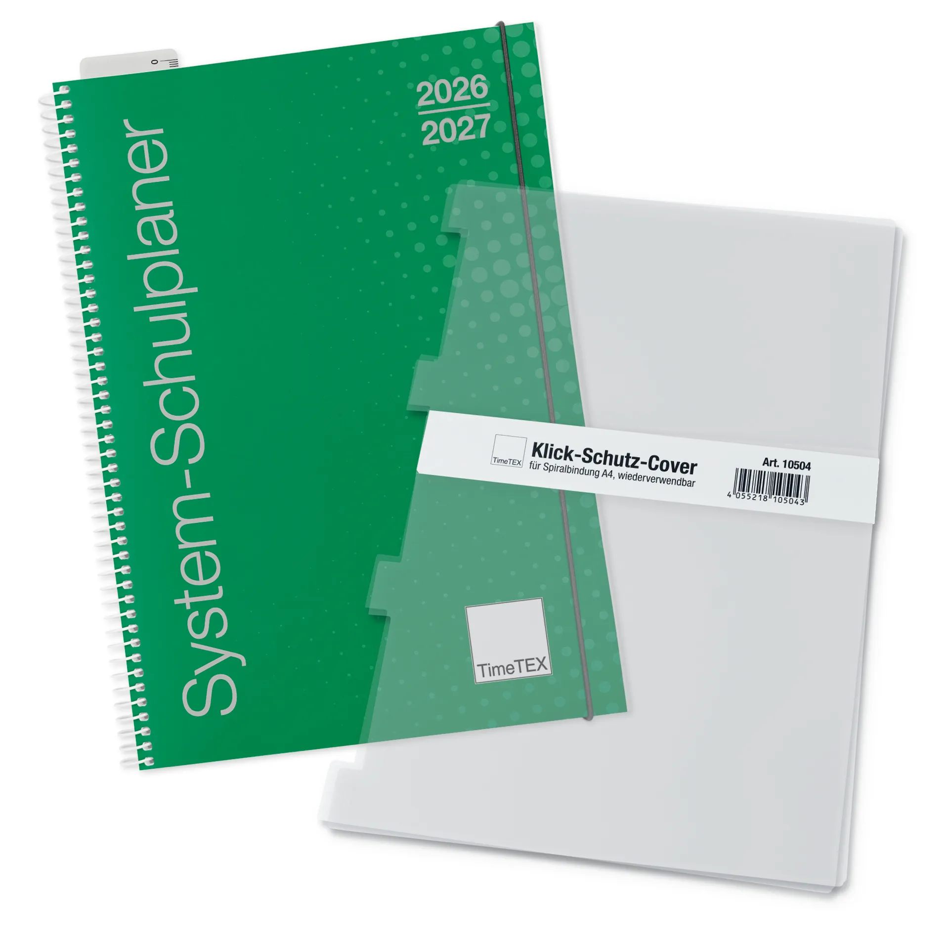 System-Schulplaner-Set 2026/2027 A4, grün, mit Klick-Schutz-Cover