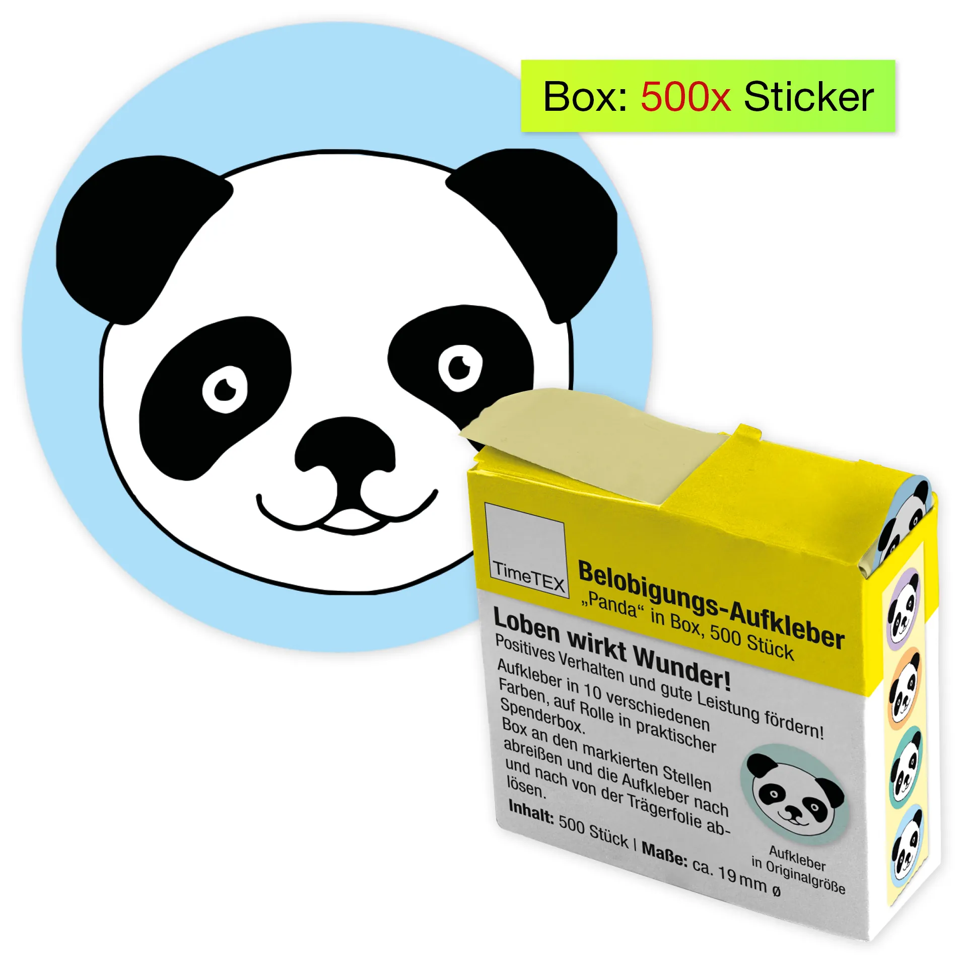Belobigungs-Aufkleber "Panda" in Spender-Box, 500 Stück