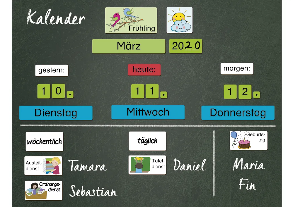 Magnetischer Kalender mit Klassendiensten, 76-tlg.