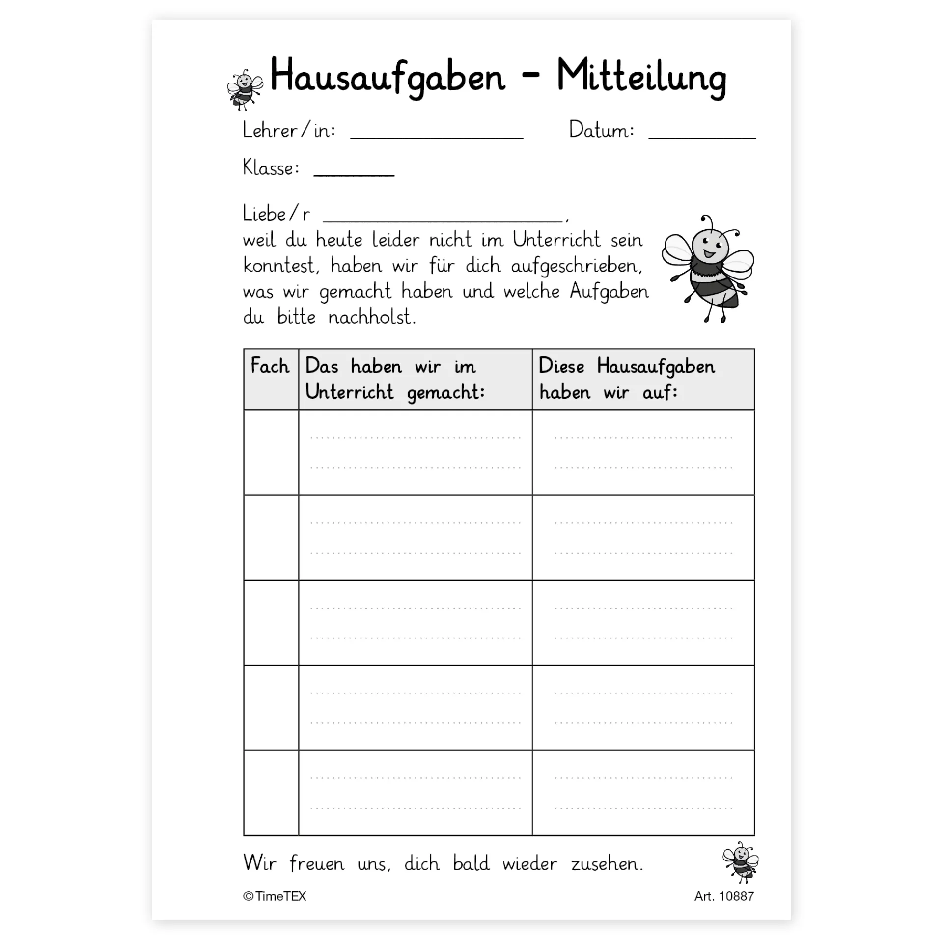 Block Hausaufgaben-Mitteilung A6, 50 Blatt mit Durchschlag